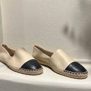 Tory Burch Cream and Black Espadrille Flats